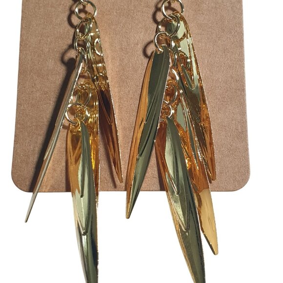 Gold Dangle Drop Earrings Multi Strand Lightweight Stylish Jewelry Shiny Gift - Picture 2 of 4